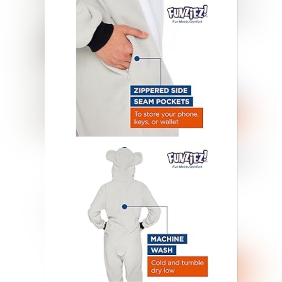 Funziez! Slim Fit Adult Koala Onesie One Piece. - Picture 9 of 15